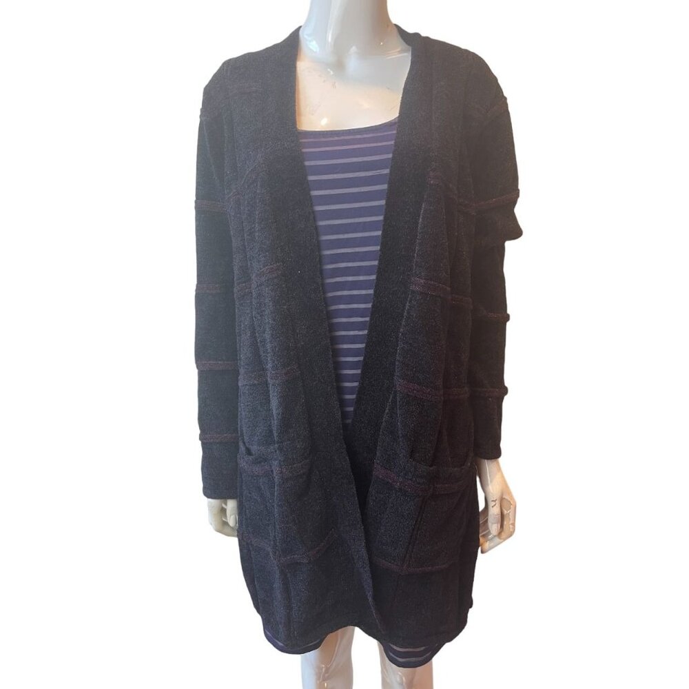 ALFANI Women’s Cardigan Sweater Shine Windowpane Long Sleeve Blue Size Large